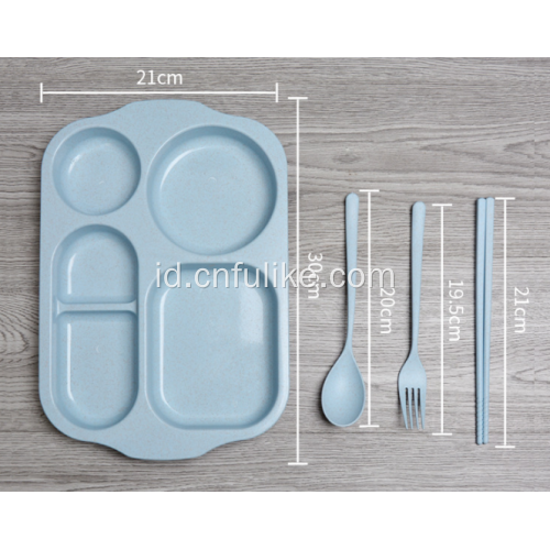 Set Makan Plastik Jerami Gandum 4-Buah